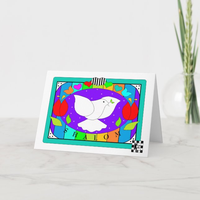 Dove Blommigt Shalom-hälsningskort Kort (Framsida)