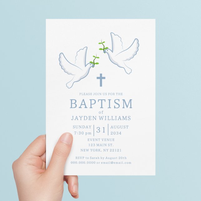 Dove Blue Boy Baptism-inbjudan Inbjudningar (Dove Blue Boy Baptism Invitation
)