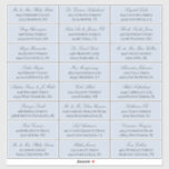 Dove Blue Elegant Script 24 Bröllop Guest Adress Klistermärken<br><div class="desc">24 gästadressetiketter i bröllop för att skicka ut inbjudningar med mörk grått elegant text mot duvblått. Lägg till namn i ett vackert,  klassiskt skript och adress i ett tidlöst teckensnitt utan elegant.</div>