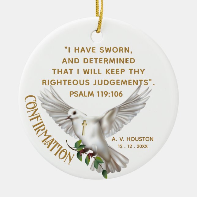 Dove Confirmation Scripture - verse Julgransprydnad Keramik (Framsidan)