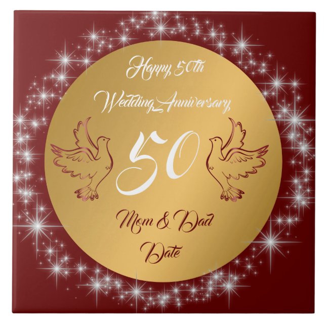 Dove Customize Happy Gold 50th Anniversary Kakelplatta (Framsidan)