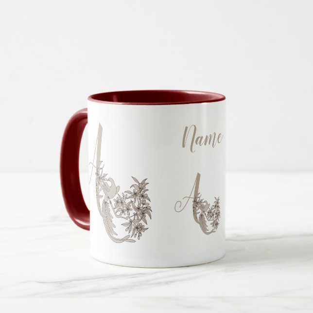 Dove Elegant Monogram Initial A Namn Mugg (Framsida vänster)