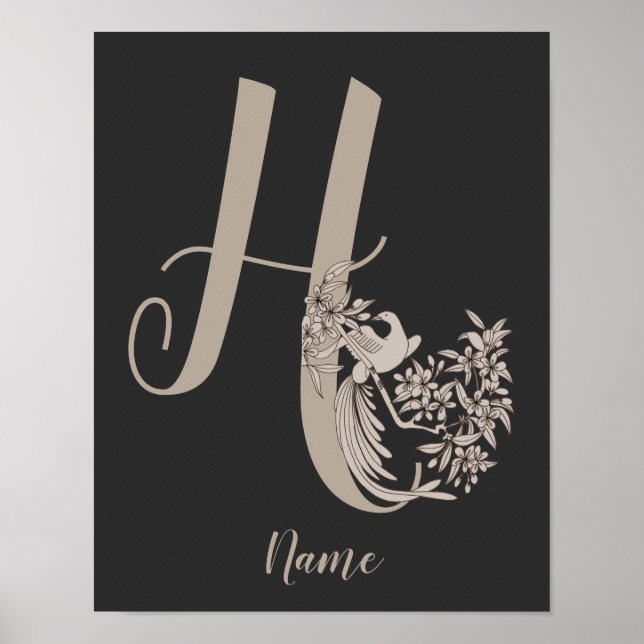 Dove Elegant Monogram Initial H Personlig Poster (Framsidan)