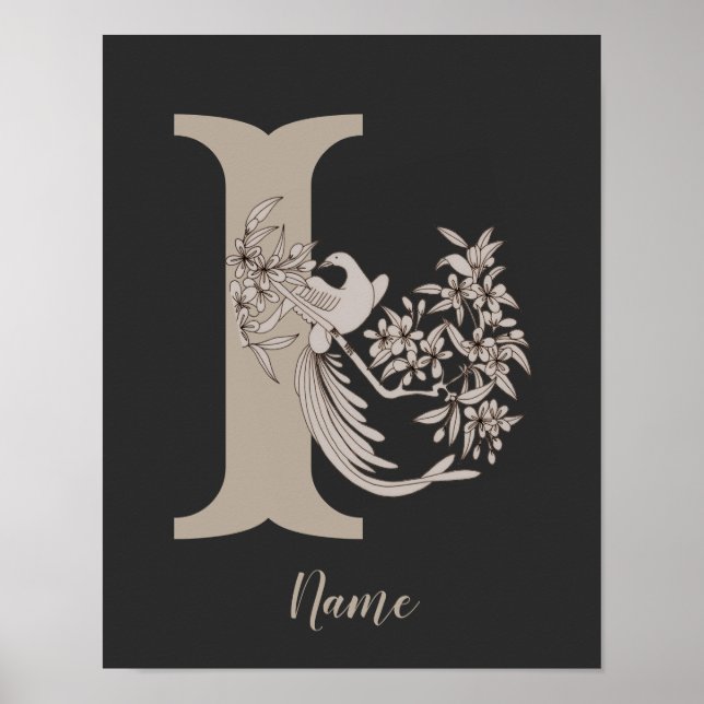 Dove Elegant Monogram Initial I Personlig Poster (Framsidan)