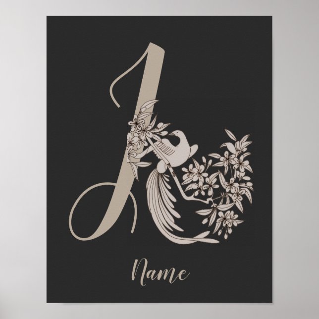 Dove Elegant Monogram Initial J Personlig Poster (Framsidan)