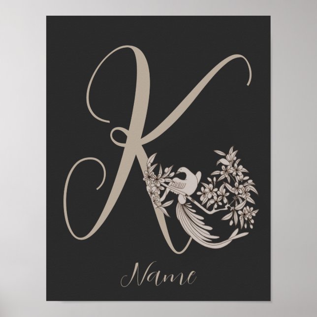 Dove Elegant Monogram Initial K Personlig Poster (Framsidan)