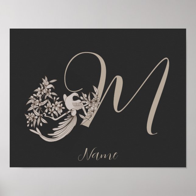 Dove Elegant Monogram Initial M Personlig Poster (Framsidan)