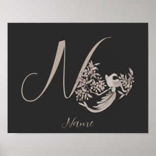 Dove Elegant Monogram Initial N Personlig Poster