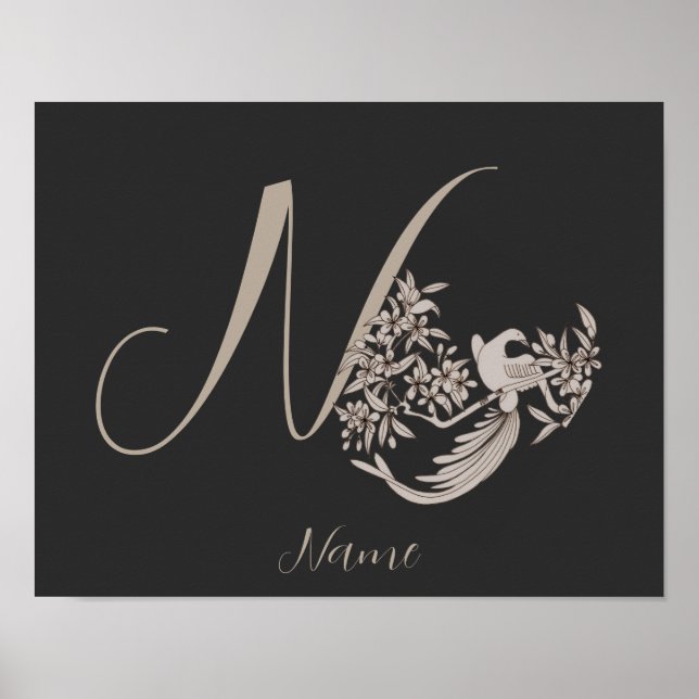Dove Elegant Monogram Initial N Personlig Poster (Framsidan)