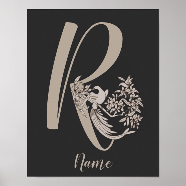 Dove Elegant Monogram Initial R Personlig Poster (Framsidan)