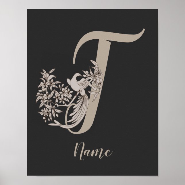 Dove Elegant Monogram Initial T Personlig Poster (Framsidan)