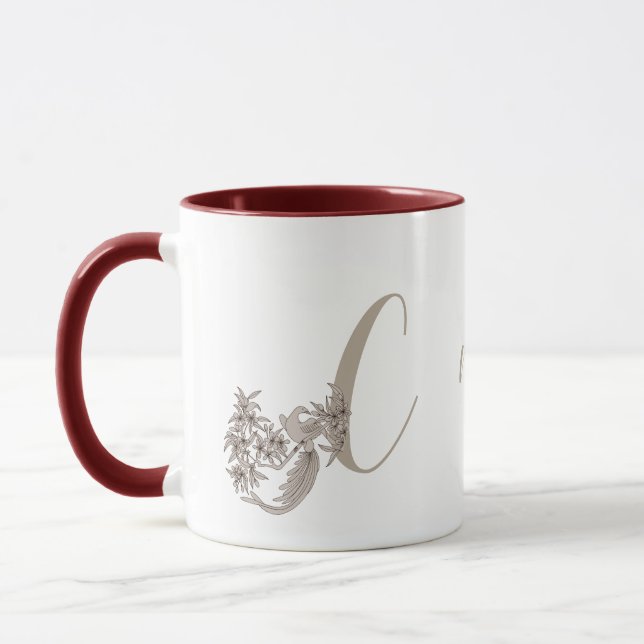 Dove Elegant Monogram Inledande C Ditt namn Mugg (Vänster)