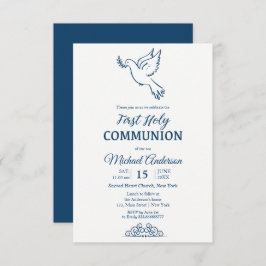 Dove First Communion Blu Elegant Inbjudningar