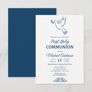 Dove First Communion Blu Elegant Inbjudningar