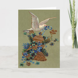 Dove Forget Me Not Four Leaf Clover Bell Evergreen Helgkort