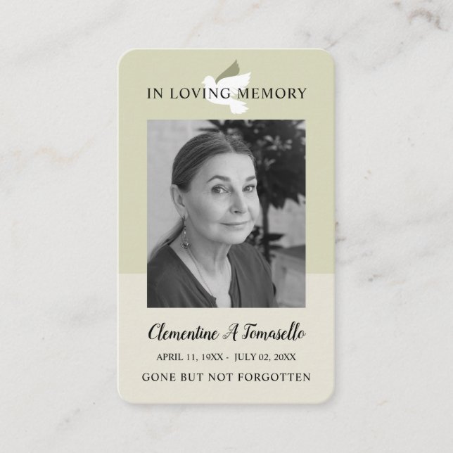 Dove Funeral Memorial Prayer Photo Card Visitkort (Framsida)