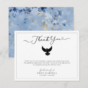 Dove Funeral Tack you Card Golden Blue Blommigt Kort
