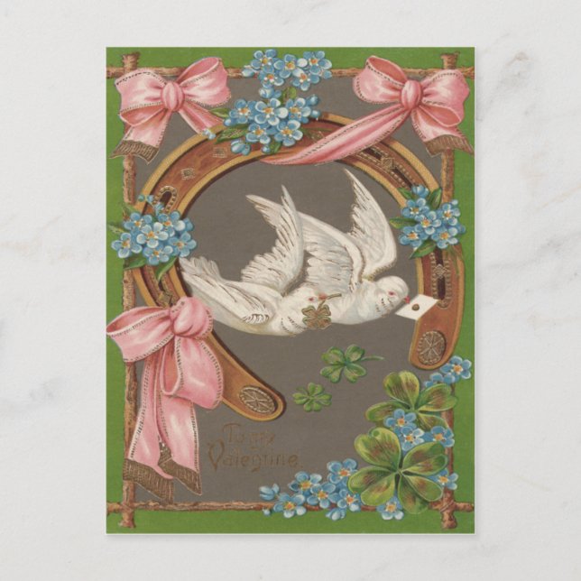 Dove Glöm-Me-Nots Horseshoe Fyrklöver Vykort (Framsida)