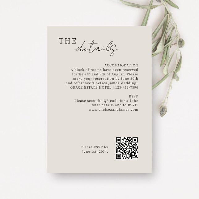 Dove Grått | Chic Minimal QR-kod för Bröllop Tilläggskort (Skapare uppladdad)