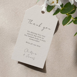 Dove Grått Chic Script Bröllop Tack Presentetikett