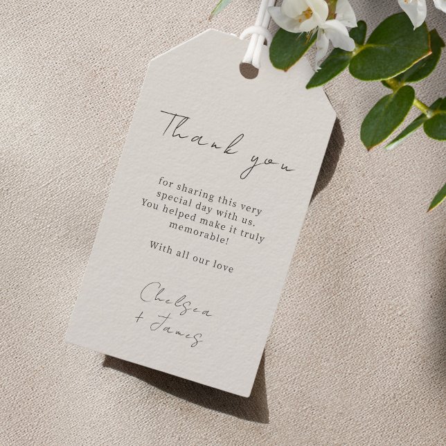 Dove Grått | Chic Script Bröllop Tack Presentetikett (Skapare uppladdad)