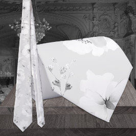 Dove Grått on White Garden Peony Bröllop Neck Tie Slips