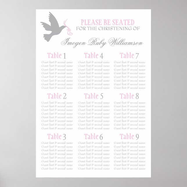 Dove grått rosa event sittande bord plan 1-9 poster (Framsidan)