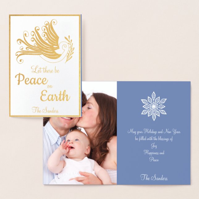 Dove jul Card Peace on Earth Photo Guld Folierat Kort (Display)
