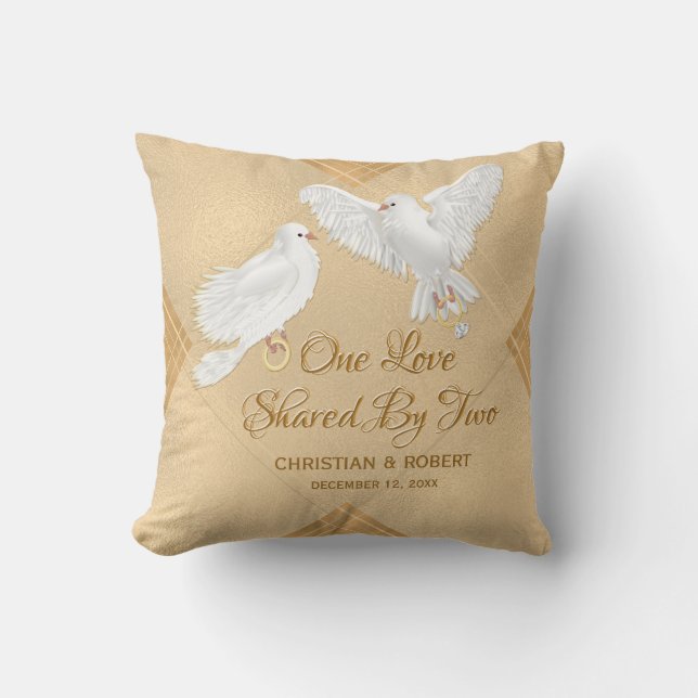 Dove Love Birds Falskt Folie Bröllop Kudde (Framsida)
