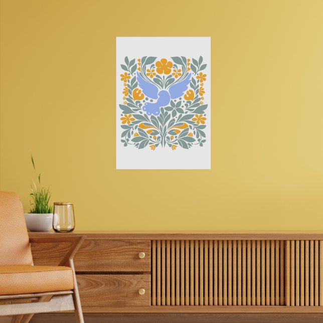 Dove med blommor i stil | Moderna former Poster (Vardagsrum 2)