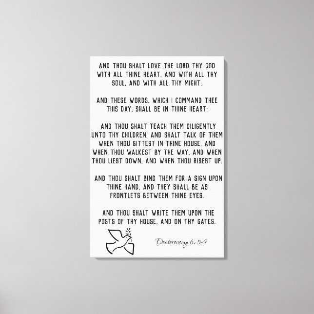 Dove med Deuteronomy 6:5-9 KJV Bible Verses Canvastryck (Framsida)