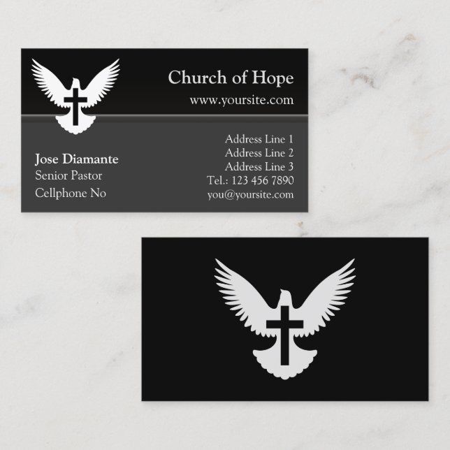 Dove med Kor Black Church Card Visitkort (Fram/baksida)