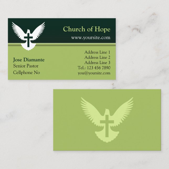 Dove med Kor Forest Grönt Church Card Visitkort (Fram/baksida)