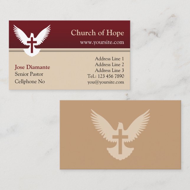 Dove med Kor Red and Beige Church Card Visitkort (Fram/baksida)