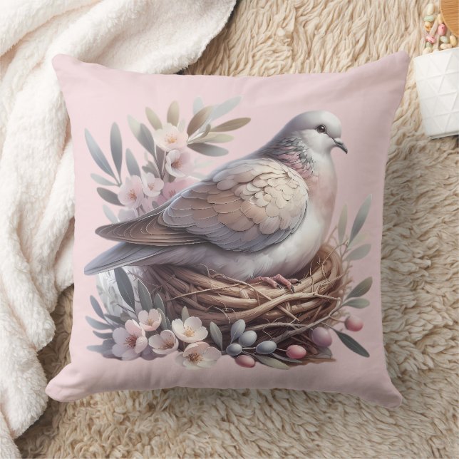  Dove Nest med Flowers och Olive Grenar Kudde (Filt)