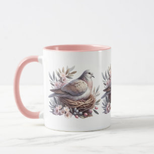 Dove Nest med Flowers och Olive Grenar Mugg