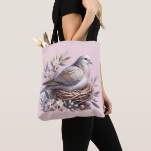 Dove Nest med Flowers och Olive Grenar Tygkasse