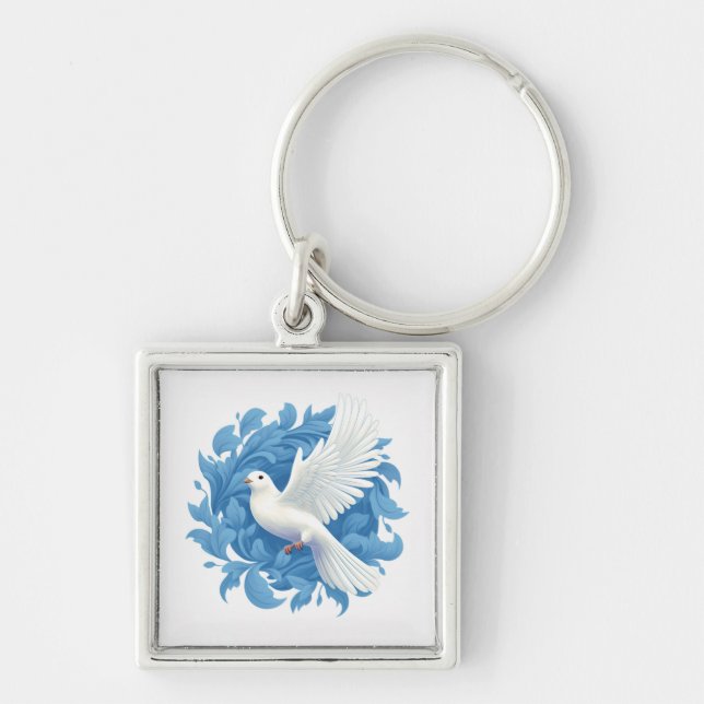 Dove-nyckelkedja Fyrkantig Silverfärgad Nyckelring (Framsidan)