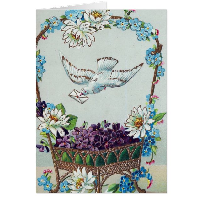 Dove och Guld Basket i blommor Hälsningskort (Framsidan)