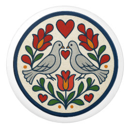 Dove och Tulip Pennsylvania Dutch Hex Sign Knob Knopp