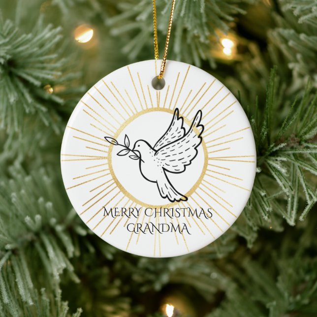 Dove of Peace Editable Grandma Black Guld White Julgransprydnad Keramik (Träd)