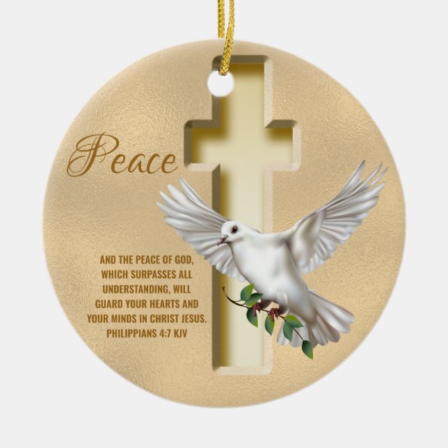 Dove of Peace Personlig Scripture Verse Julgransprydnad Keramik (Framsidan)