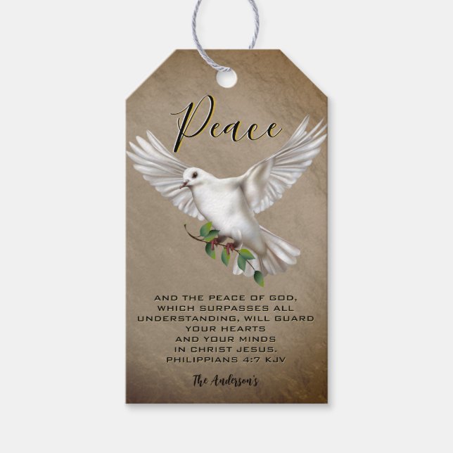 Dove of Peace Personlig Scripture Verse Presentetikett (Framsidan)