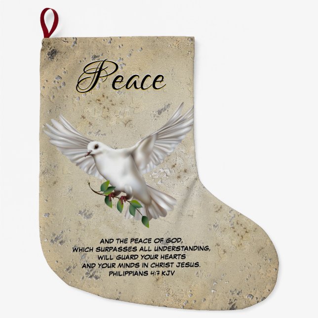 Dove of Peace Personlig Scripture Verse Stor Julstrumpa (Framsidan)