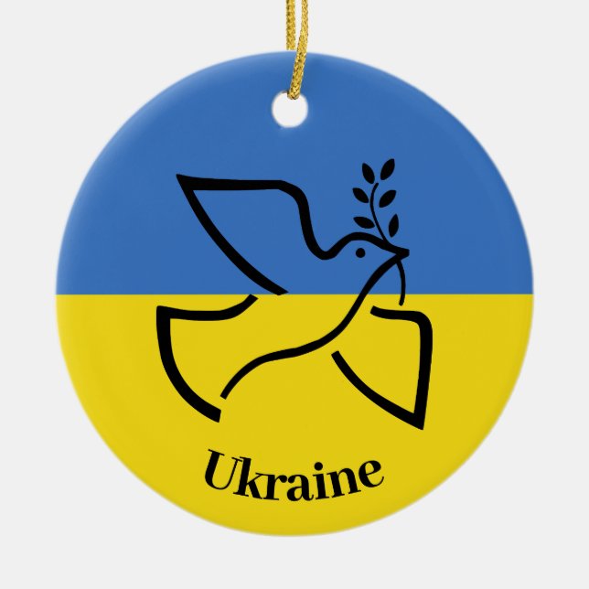 Dove of Peace Ukrainska Flagga Design Julgransprydnad Keramik (Framsidan)