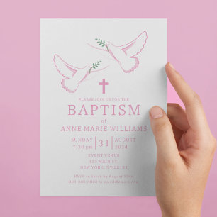 Dove Olive Gren Kor Rosa Girl Girl Baptism Inbjudningar