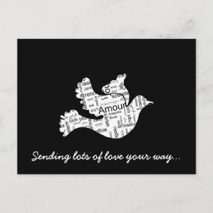 Dove ord typography kärlek på olika språk vykort