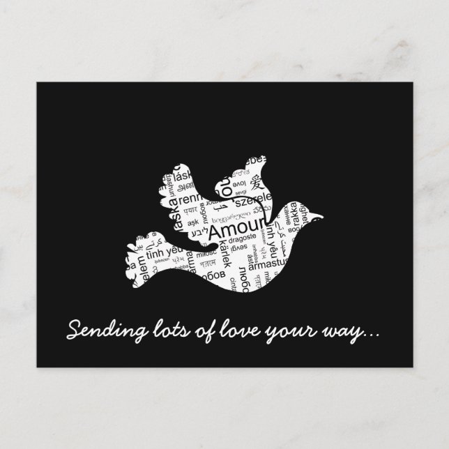 Dove ord typography kärlek på olika språk vykort (Framsida)
