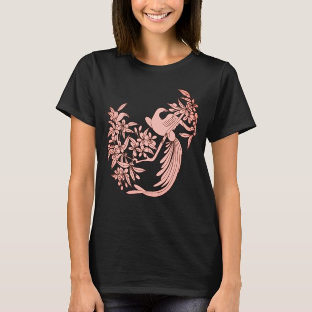 Dove på Gren Bird Art Black T Shirt (Framsida)