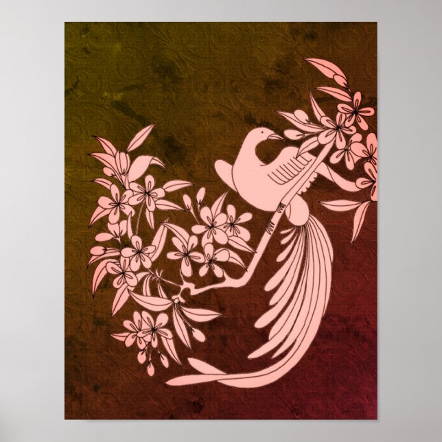 Dove på Gren Bird Motif Art Poster (Framsidan)
